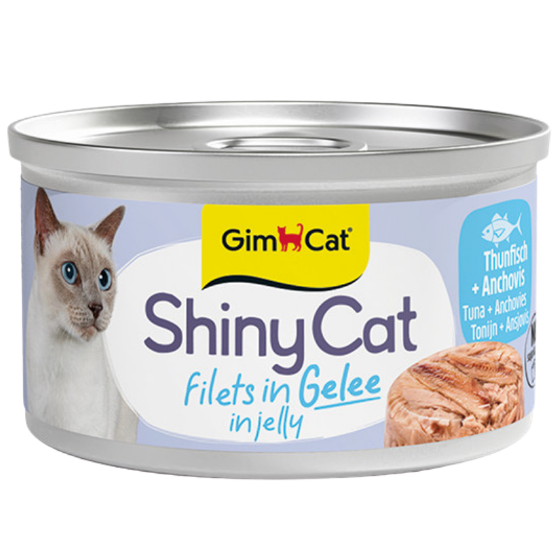 GimCat ShinyCat Filets in Gelee Thunfisch und Anchovis Katzenfutter, 70-g-Dose