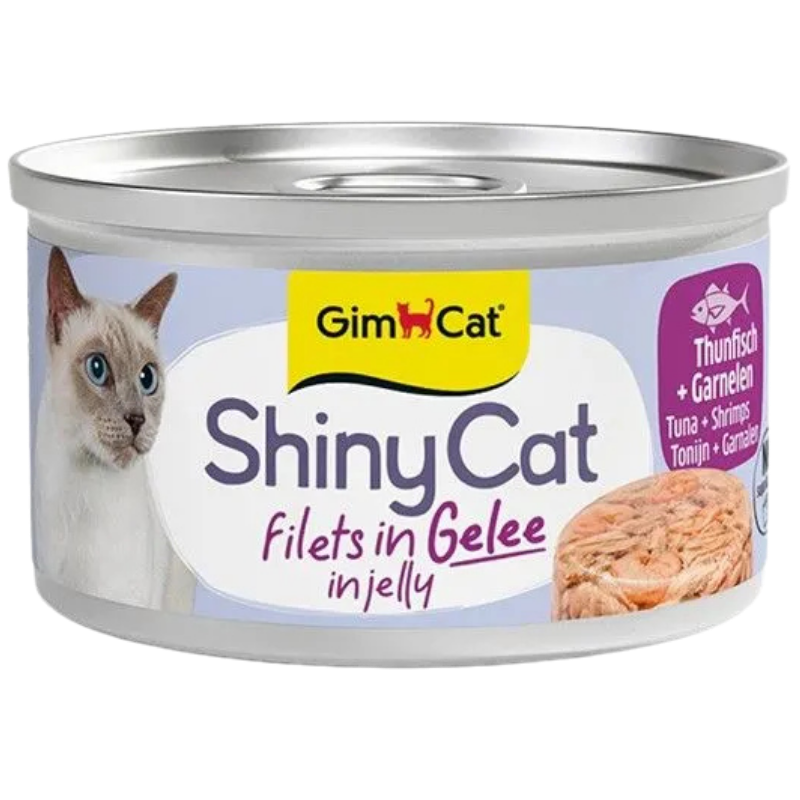 GimCat ShinyCat Filets in Gelee Thunfisch und Garnelen Katzenfutter, 70-g-Dose