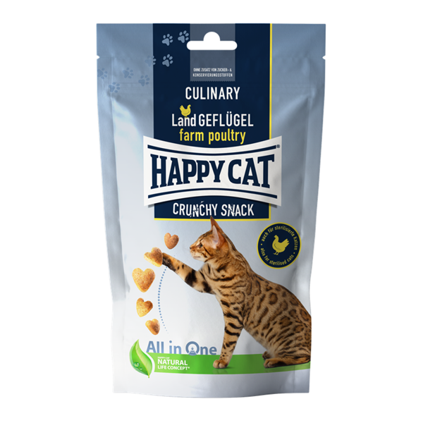 Artikel mit dem Namen Happy Cat Snack Culinary Crunchy Land-Geflügel im Shop von zoo.de , dem Onlineshop für nachhaltiges Hundefutter und Katzenfutter.