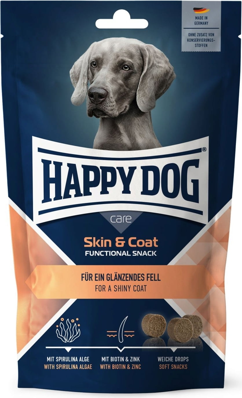 Artikel mit dem Namen HappyDog Snack Care Skin &amp; Coat im Shop von zoo.de , dem Onlineshop für nachhaltiges Hundefutter und Katzenfutter.