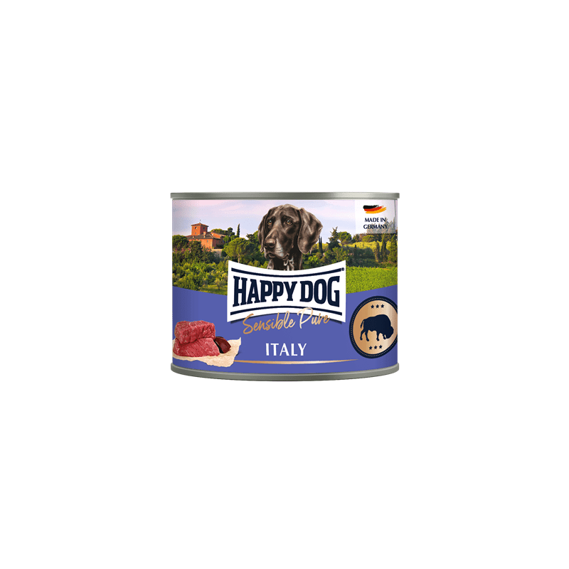 Artikel mit dem Namen Happy Dog Dose Sensible Pure Italy Büffel im Shop von zoo.de , dem Onlineshop für nachhaltiges Hundefutter und Katzenfutter.