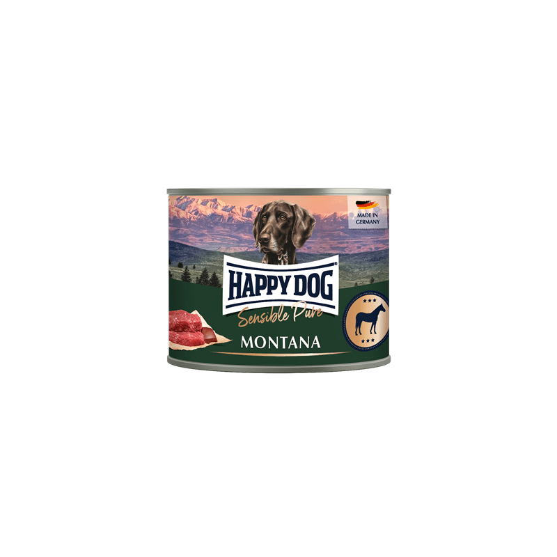 Artikel mit dem Namen Happy Dog Dose Sensible Pure Montana Pferd im Shop von zoo.de , dem Onlineshop für nachhaltiges Hundefutter und Katzenfutter.