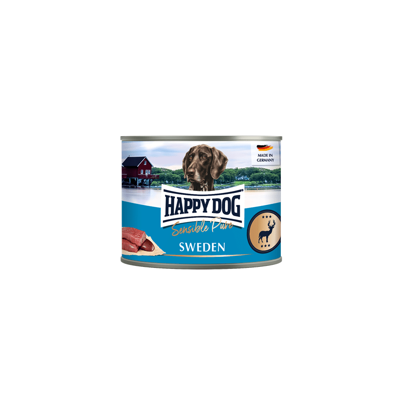 Artikel mit dem Namen Happy Dog Dose Sensible Pure Sweden Wild im Shop von zoo.de , dem Onlineshop für nachhaltiges Hundefutter und Katzenfutter.