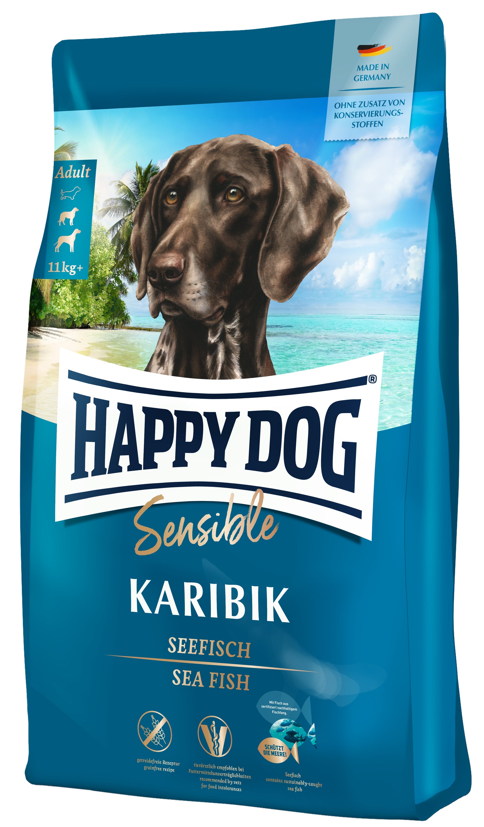 Artikel mit dem Namen Happy Dog Trockenfutter Sensible Karibik im Shop von zoo.de , dem Onlineshop für nachhaltiges Hundefutter und Katzenfutter.