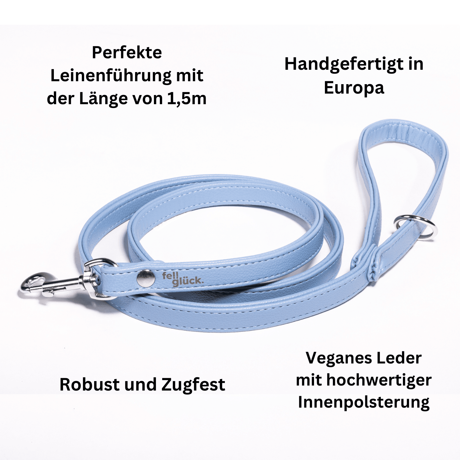 Artikel mit dem Namen Hochwertige vegane Leder Hundeleine (Sky) im Shop von zoo.de , dem Onlineshop für nachhaltiges Hundefutter und Katzenfutter.