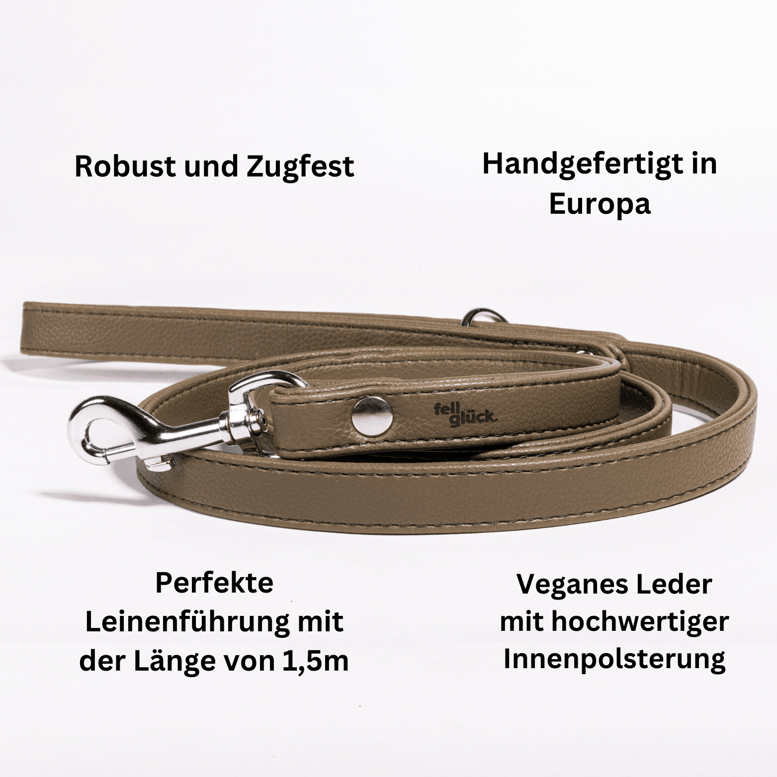 Artikel mit dem Namen Hochwertige vegane Leder Hundeleine (Waldgrün) im Shop von zoo.de , dem Onlineshop für nachhaltiges Hundefutter und Katzenfutter.