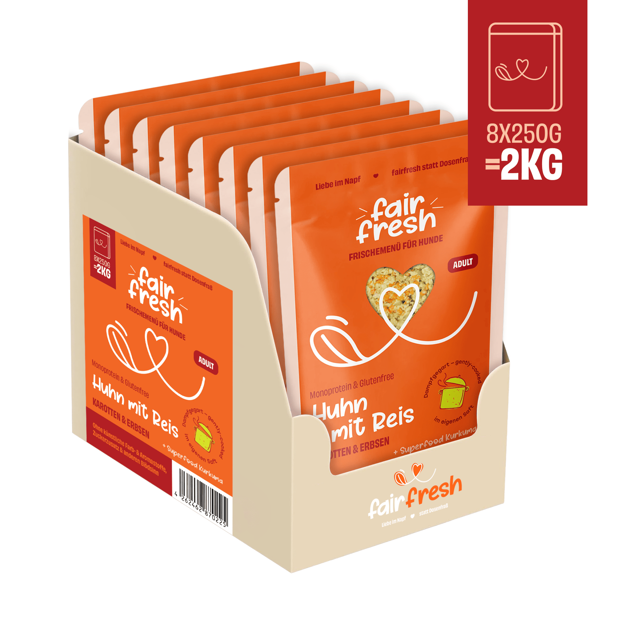 Huhn mit Reis, Karotten und Erbsen zoo-de