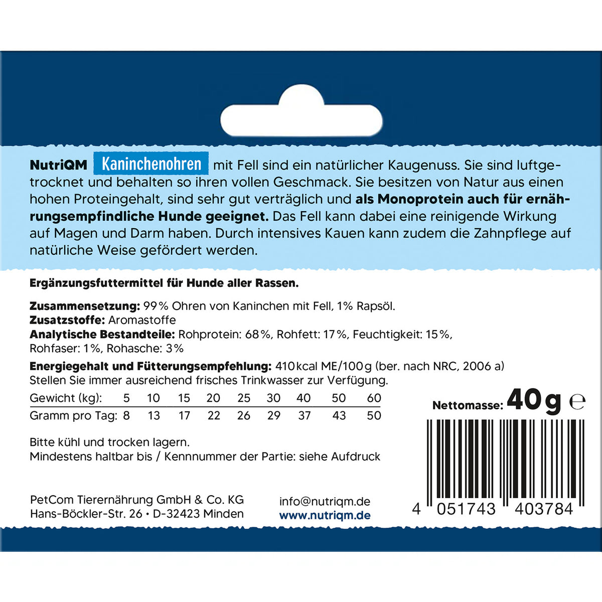 NutriQM Hund Naturals Kaninchenohren