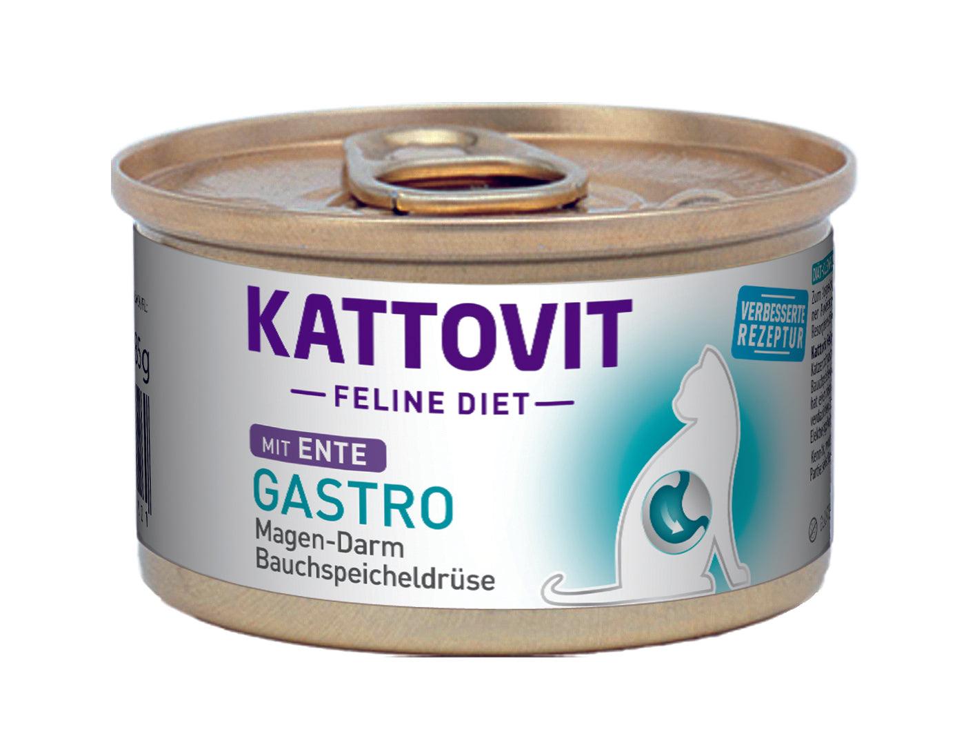 Artikel mit dem Namen Kattovit Feline Diet Gastro Ente im Shop von zoo.de , dem Onlineshop für nachhaltiges Hundefutter und Katzenfutter.