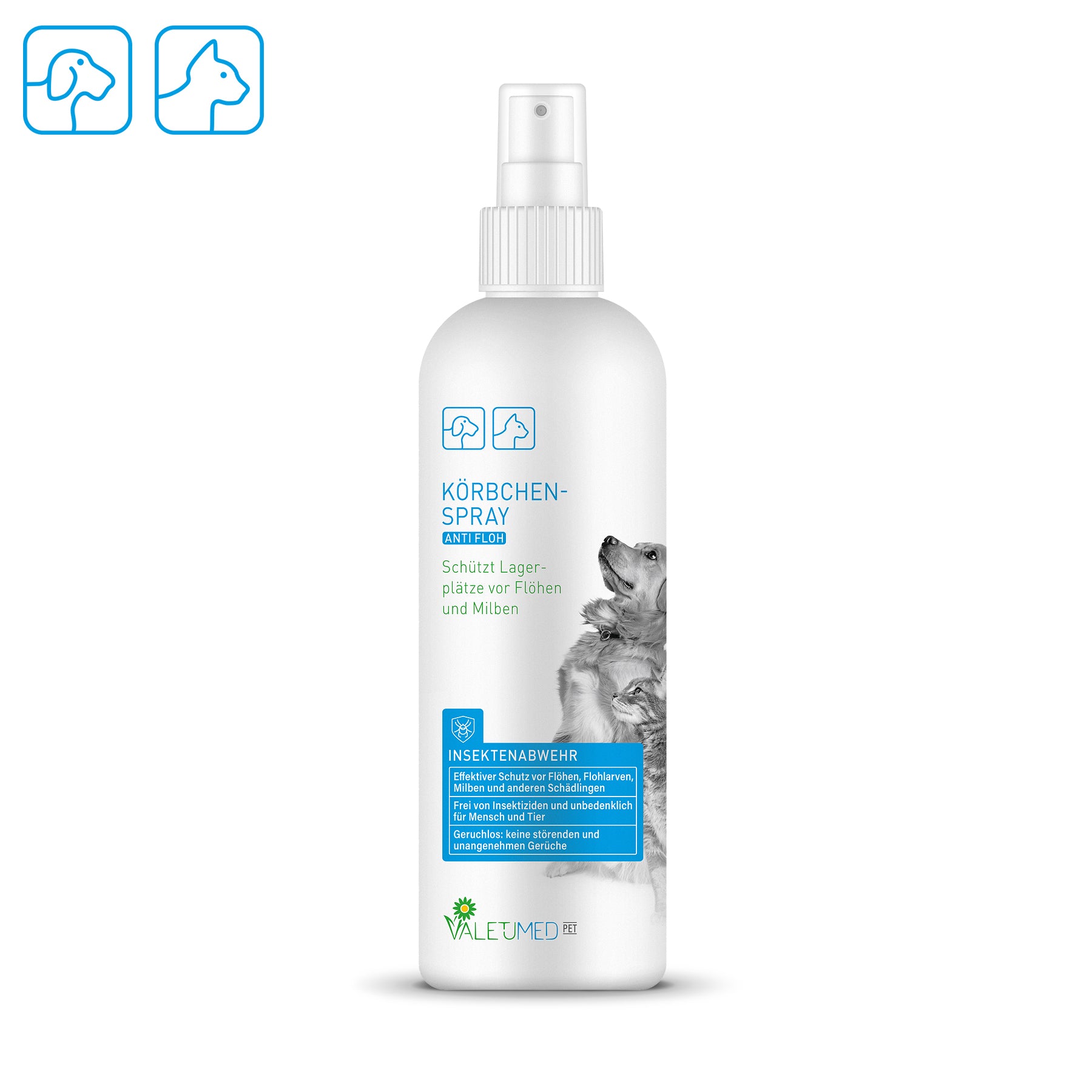 Valetumed Körbchenspray Anti-Floh für Hunde und Katzen, 200-ml-Sprühflasche