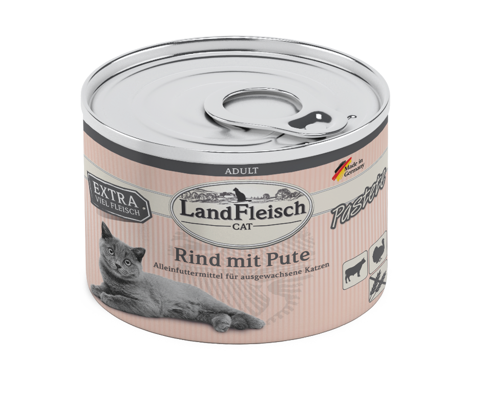 Artikel mit dem Namen Landfleisch Cat Adult Pastete Rind mit Pute im Shop von zoo.de , dem Onlineshop für nachhaltiges Hundefutter und Katzenfutter.