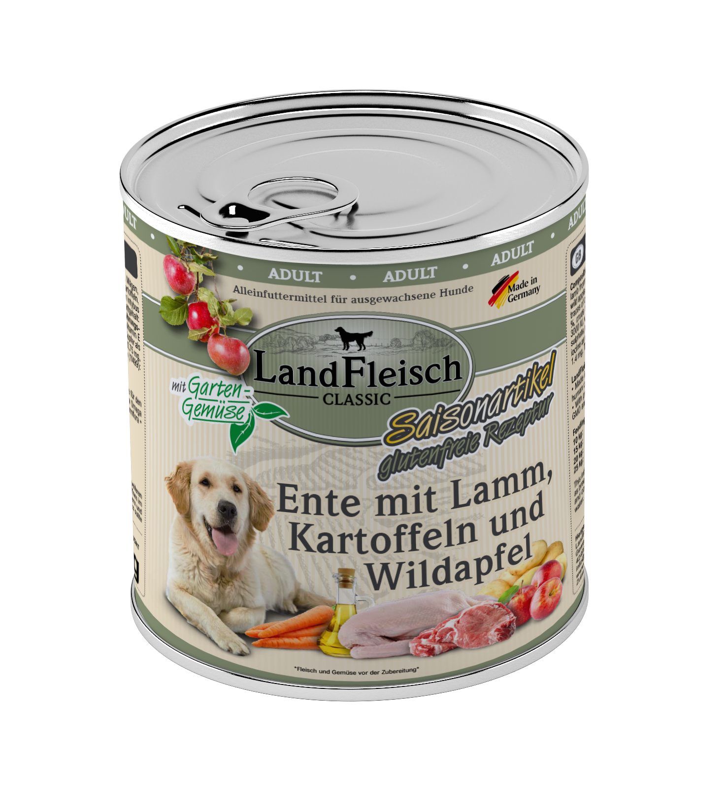 Artikel mit dem Namen Landfleisch Dog Classic Ente mit Lamm, Kartoffeln und Gartengemüse im Shop von zoo.de , dem Onlineshop für nachhaltiges Hundefutter und Katzenfutter.