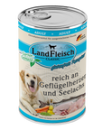 Artikel mit dem Namen Landfleisch Dog Classic Geflügelherzen und Seelachs mit Gartengemüse im Shop von zoo.de , dem Onlineshop für nachhaltiges Hundefutter und Katzenfutter.