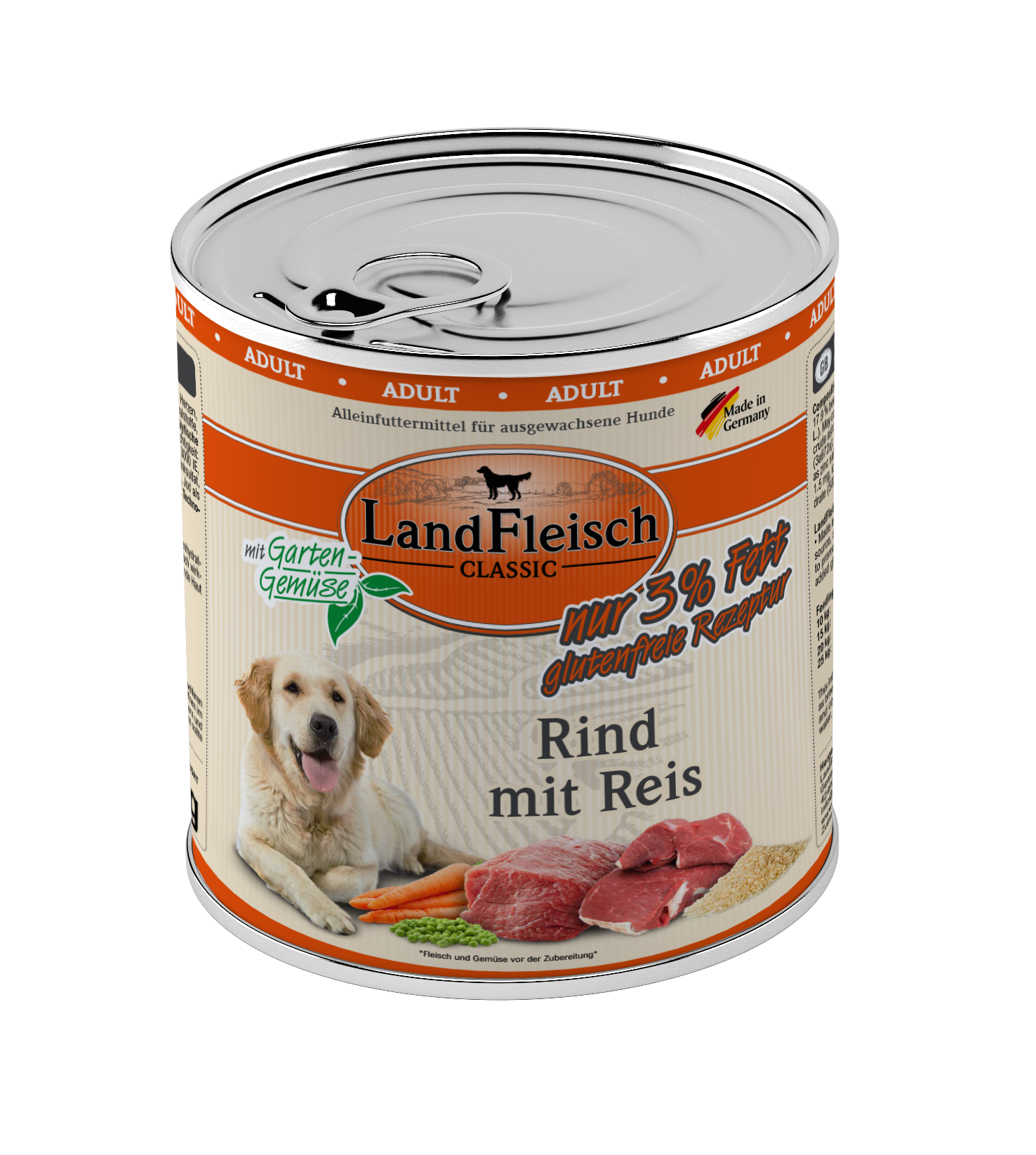 Artikel mit dem Namen Landfleisch Dog Classic Rind mit Reis und Gartengemüse extra mager im Shop von zoo.de , dem Onlineshop für nachhaltiges Hundefutter und Katzenfutter.