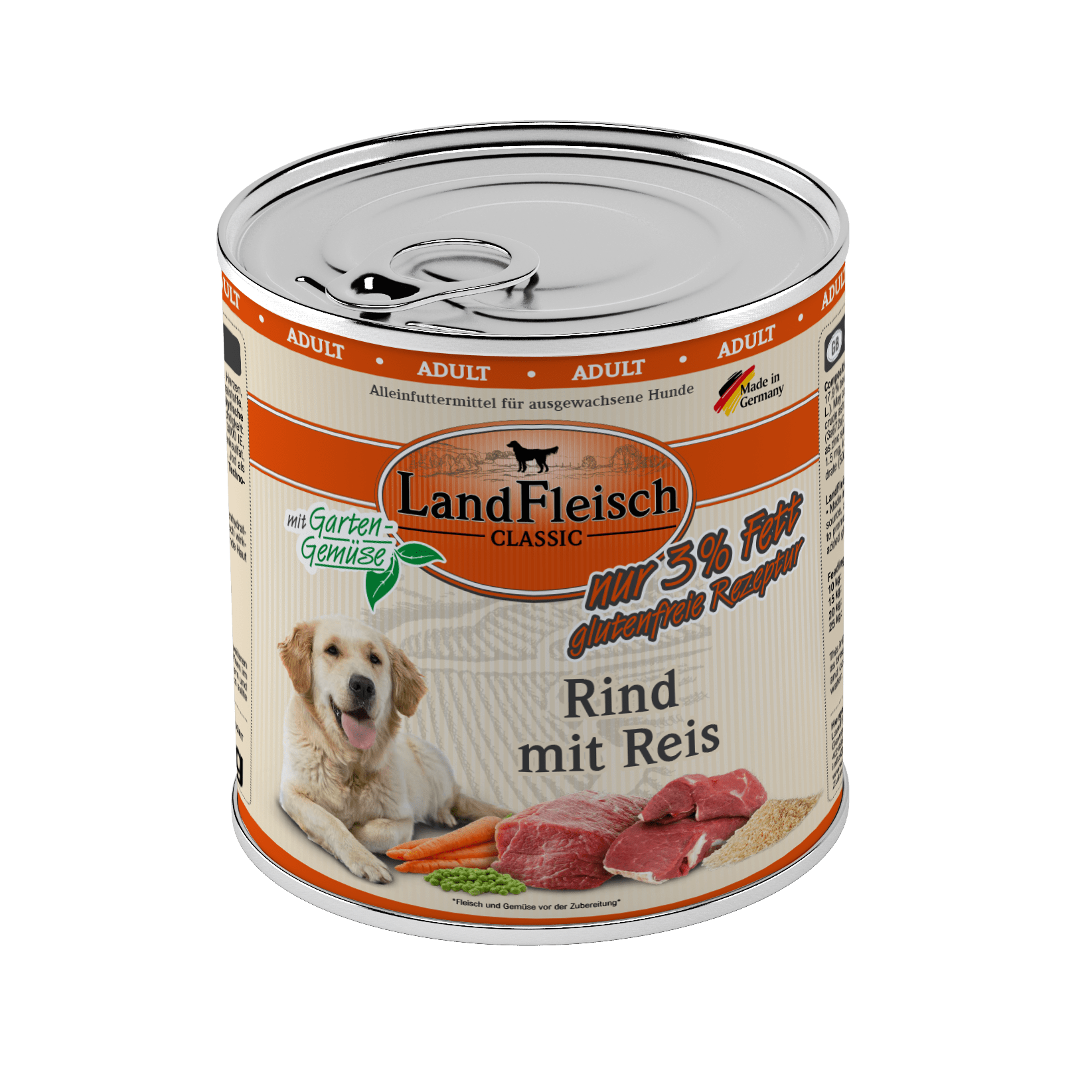 Artikel mit dem Namen Landfleisch Dog Classic Rind mit Reis und Gartengemüse extra mager im Shop von zoo.de , dem Onlineshop für nachhaltiges Hundefutter und Katzenfutter.