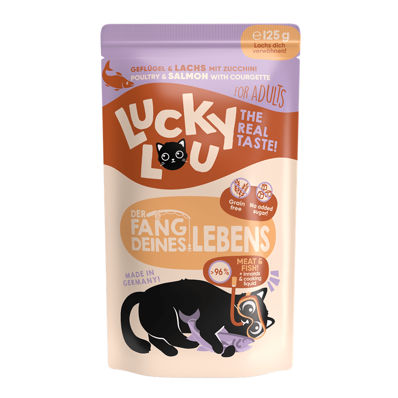 Artikel mit dem Namen Lucky Lou Lifestage Adult Geflügel &amp; Lachs im Shop von zoo.de , dem Onlineshop für nachhaltiges Hundefutter und Katzenfutter.