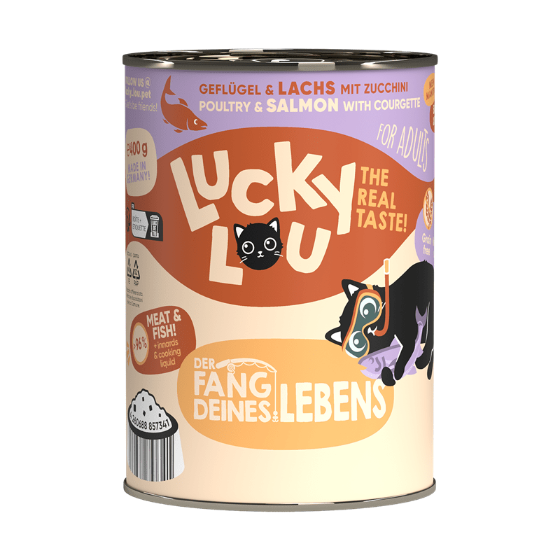 Artikel mit dem Namen Lucky Lou Lifestage Adult Geflügel &amp; Lachs im Shop von zoo.de , dem Onlineshop für nachhaltiges Hundefutter und Katzenfutter.