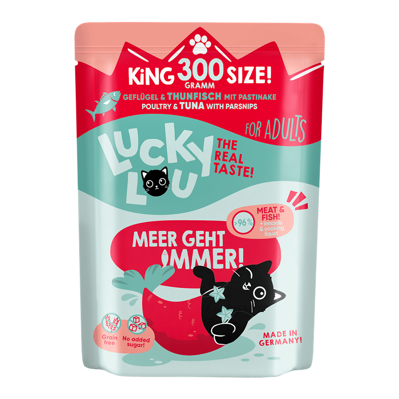 Artikel mit dem Namen Lucky Lou Lifestage Adult Geflügel &amp; Thunfisch im Shop von zoo.de , dem Onlineshop für nachhaltiges Hundefutter und Katzenfutter.