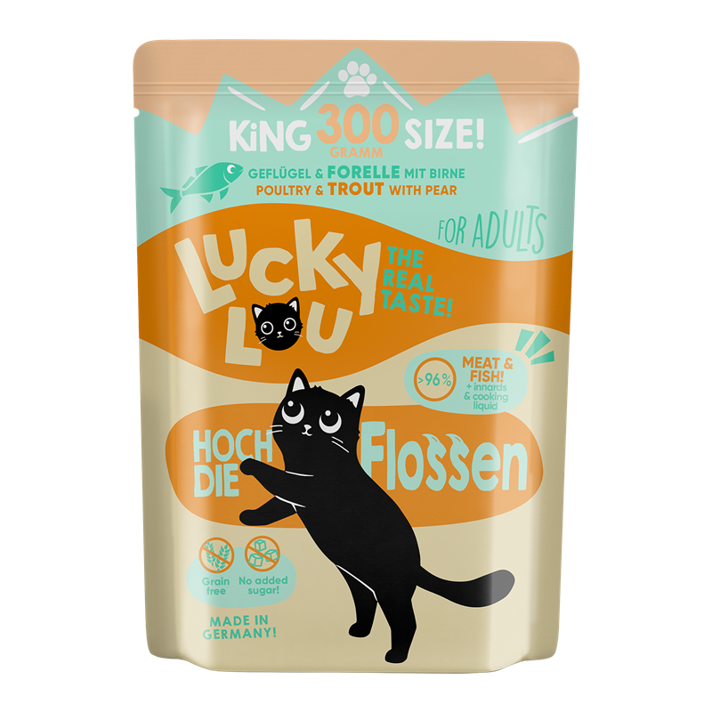 Artikel mit dem Namen Lucky Lou Lifestage Adult Geflügel + Forelle im Shop von zoo.de , dem Onlineshop für nachhaltiges Hundefutter und Katzenfutter.