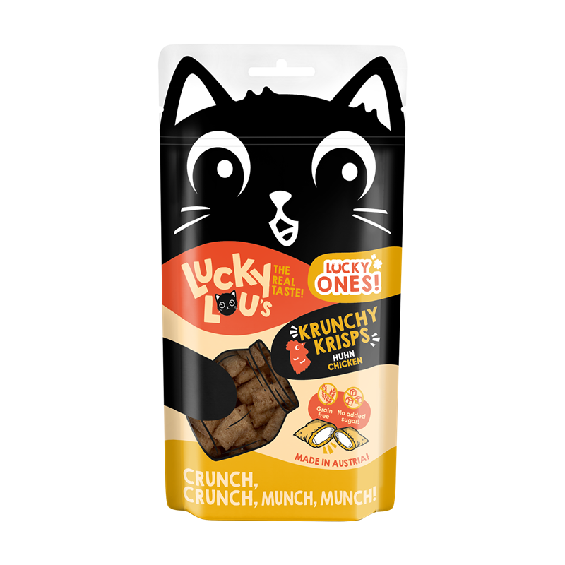 Artikel mit dem Namen Lucky Lou Lucky Ones Krunchy Krisps Huhn im Shop von zoo.de , dem Onlineshop für nachhaltiges Hundefutter und Katzenfutter.