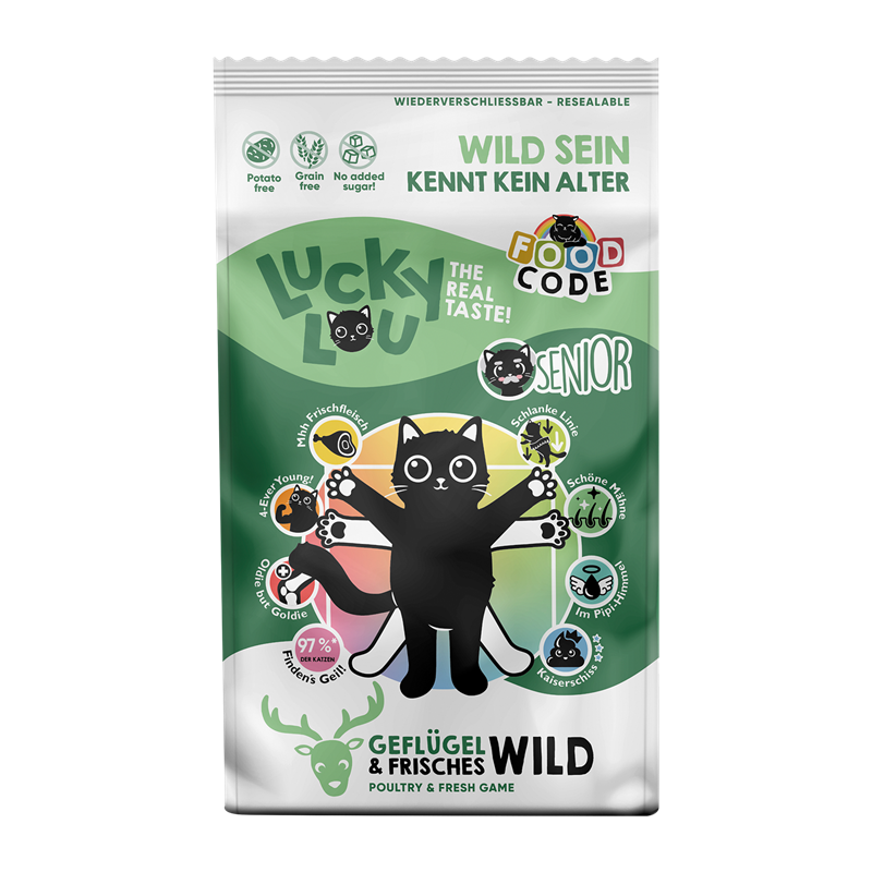 Artikel mit dem Namen Lucky Lou Senior Geflügel &amp; Wild im Shop von zoo.de , dem Onlineshop für nachhaltiges Hundefutter und Katzenfutter.