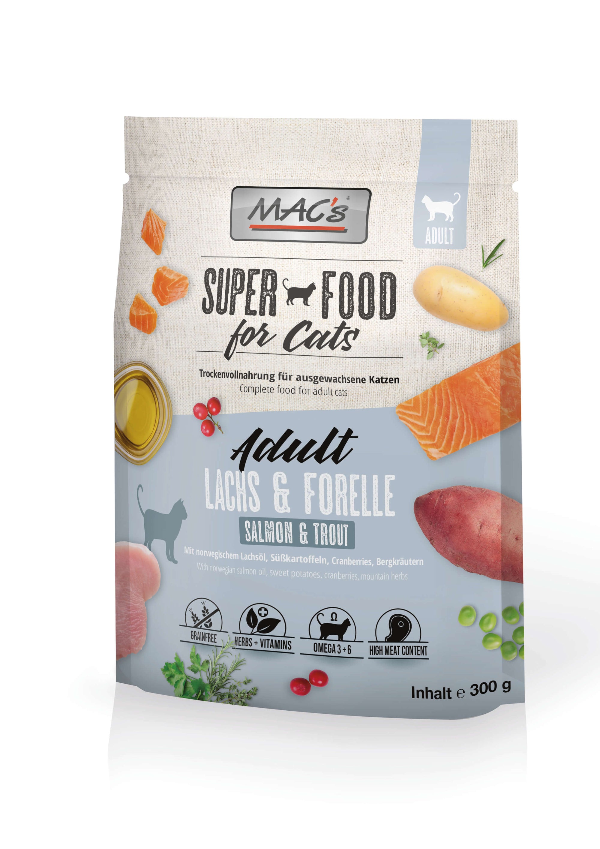 Artikel mit dem Namen MAC's Cat Adult Lachs und Forelle im Shop von zoo.de , dem Onlineshop für nachhaltiges Hundefutter und Katzenfutter.