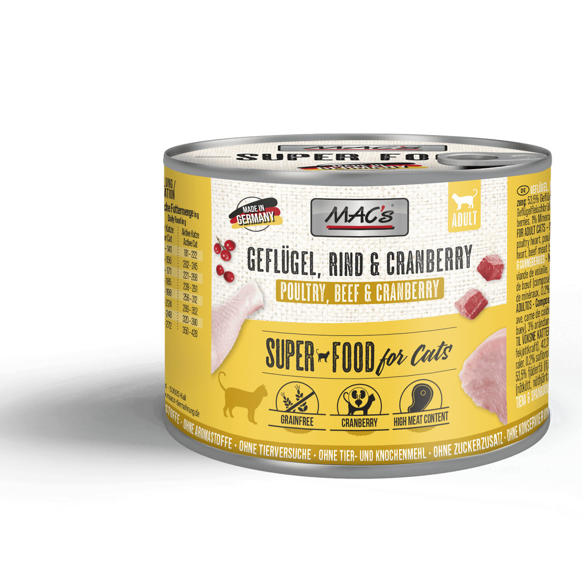 Artikel mit dem Namen MAC's Cat Geflügel, Rind & Cranberry im Shop von zoo.de , dem Onlineshop für nachhaltiges Hundefutter und Katzenfutter.