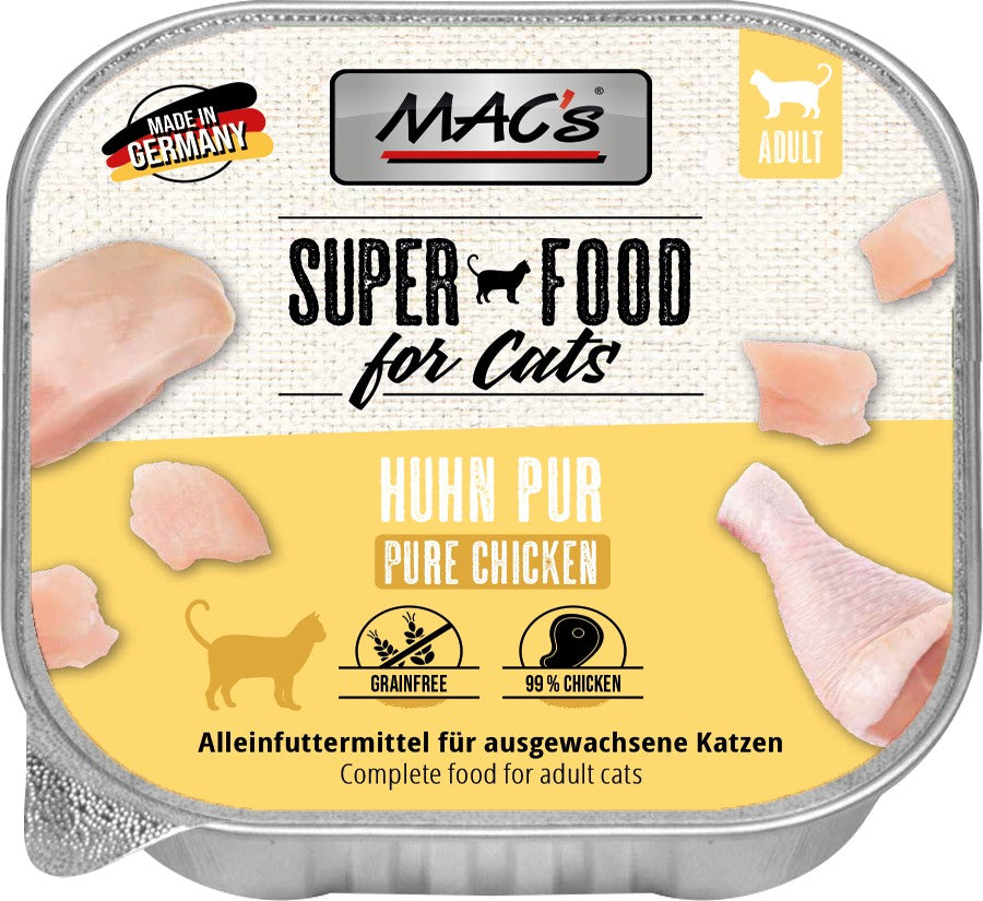 Artikel mit dem Namen MAC&#39;s Cat Huhn Pur &amp; Katzenminze im Shop von zoo.de , dem Onlineshop für nachhaltiges Hundefutter und Katzenfutter.