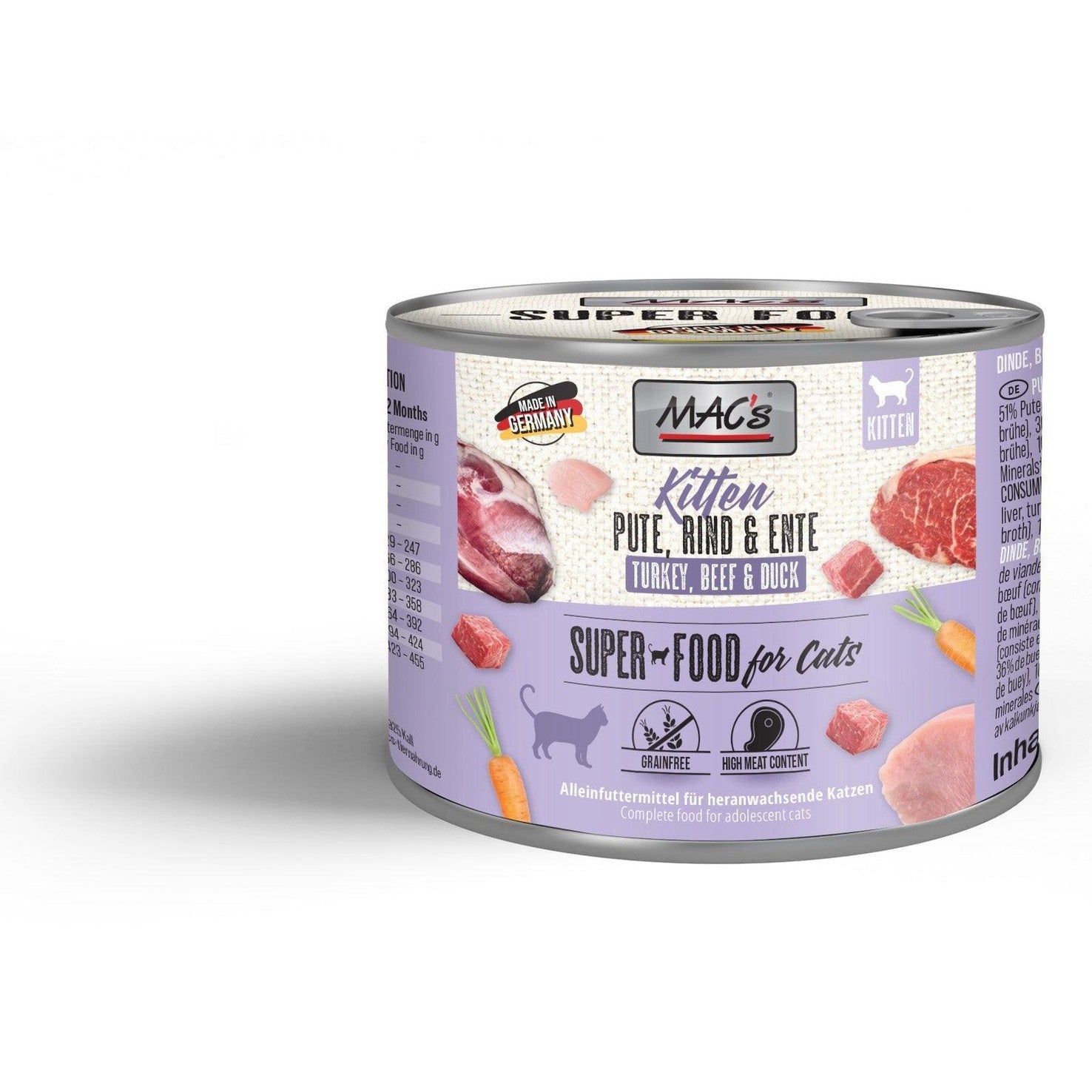 Artikel mit dem Namen MAC's Cat Kitten Pute & Ente im Shop von zoo.de , dem Onlineshop für nachhaltiges Hundefutter und Katzenfutter.