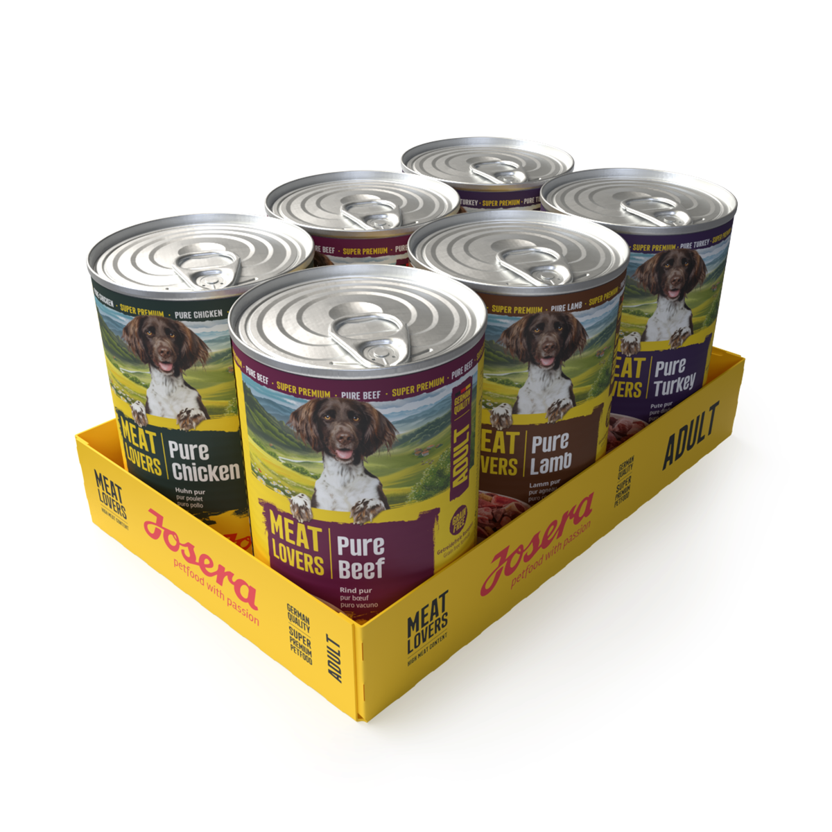Josera Meat Lovers Pure Multipack Hundenassfutter, Karton mit 6 x 400 g in vier Sorten