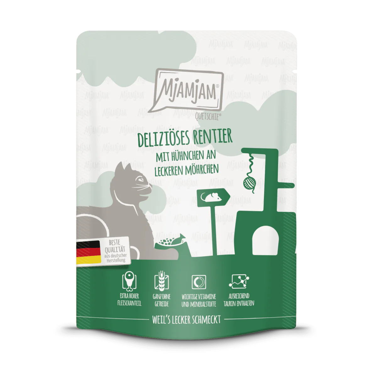 Artikel mit dem Namen MjAMjAM - Katze - deliziöses Rentier mit Hühnchen an leckeren Möhrchen im Shop von zoo.de , dem Onlineshop für nachhaltiges Hundefutter und Katzenfutter.