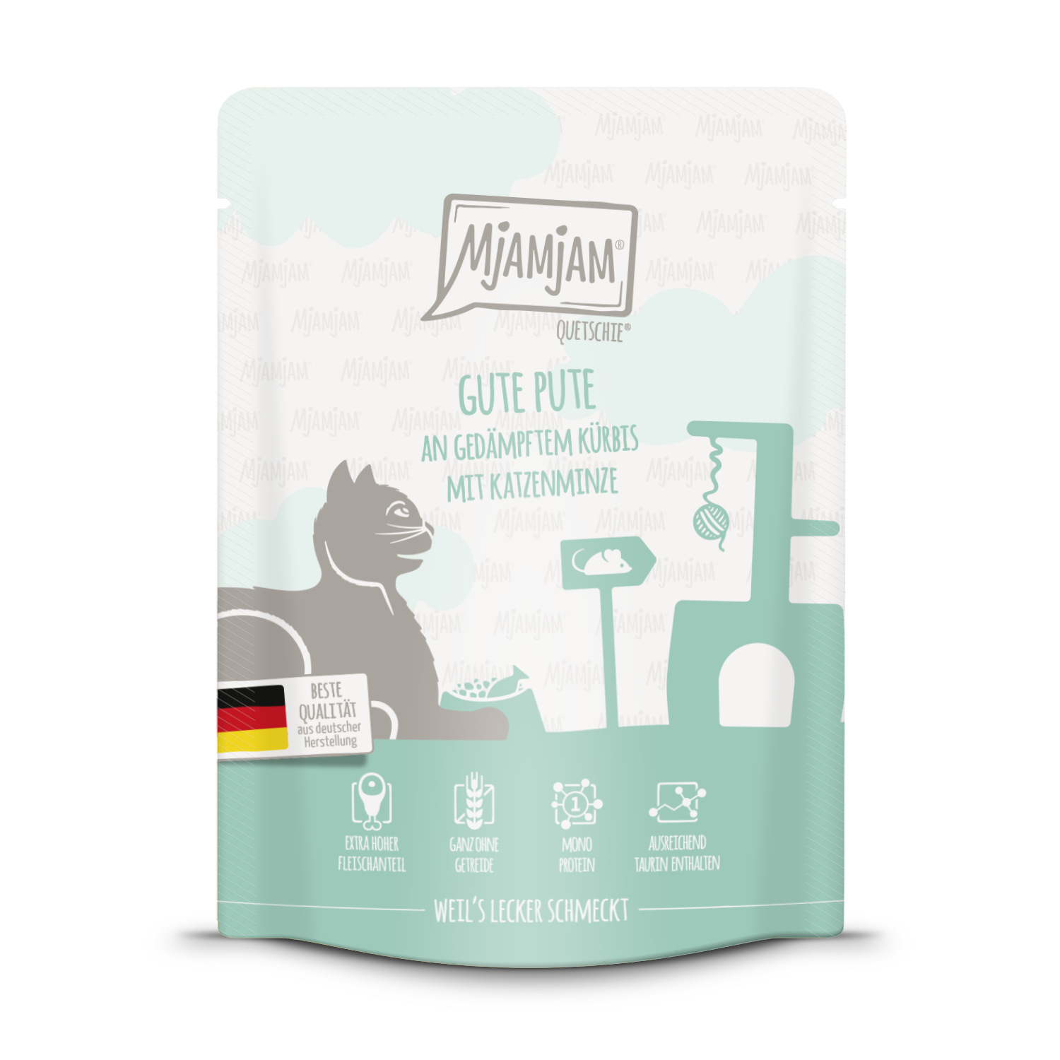 Artikel mit dem Namen MjAMjAM - Katze - gute Pute an gedämpftem Kürbis im Shop von zoo.de , dem Onlineshop für nachhaltiges Hundefutter und Katzenfutter.