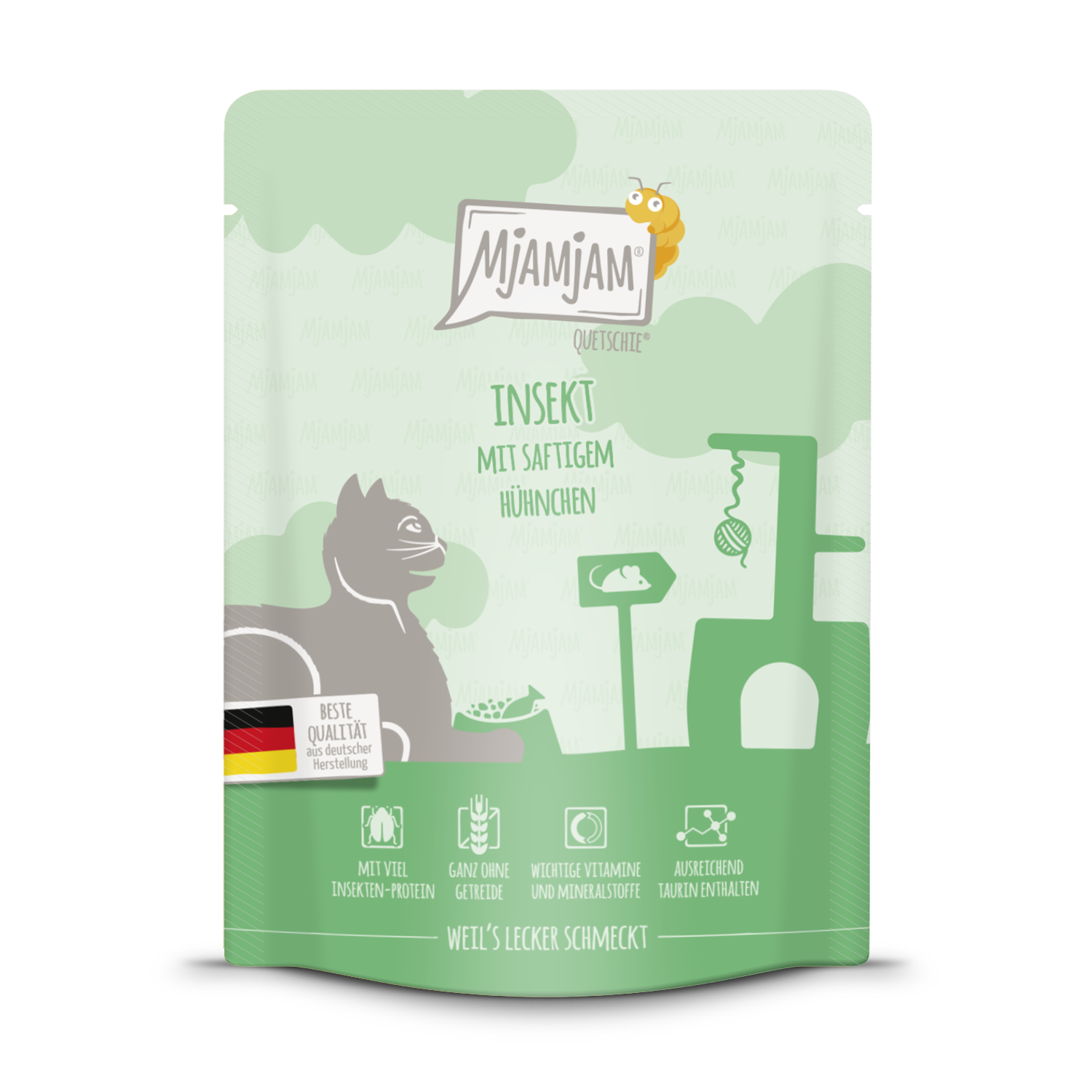 Artikel mit dem Namen MjAMjAM - Katze - Insekt mit saftigem Hühnchen im Shop von zoo.de , dem Onlineshop für nachhaltiges Hundefutter und Katzenfutter.