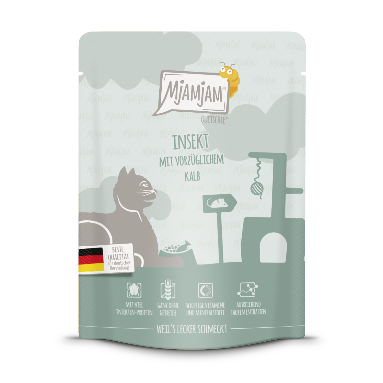 Artikel mit dem Namen MjAMjAM - Katze - Insekt mit vorzüglichem Kalb im Shop von zoo.de , dem Onlineshop für nachhaltiges Hundefutter und Katzenfutter.