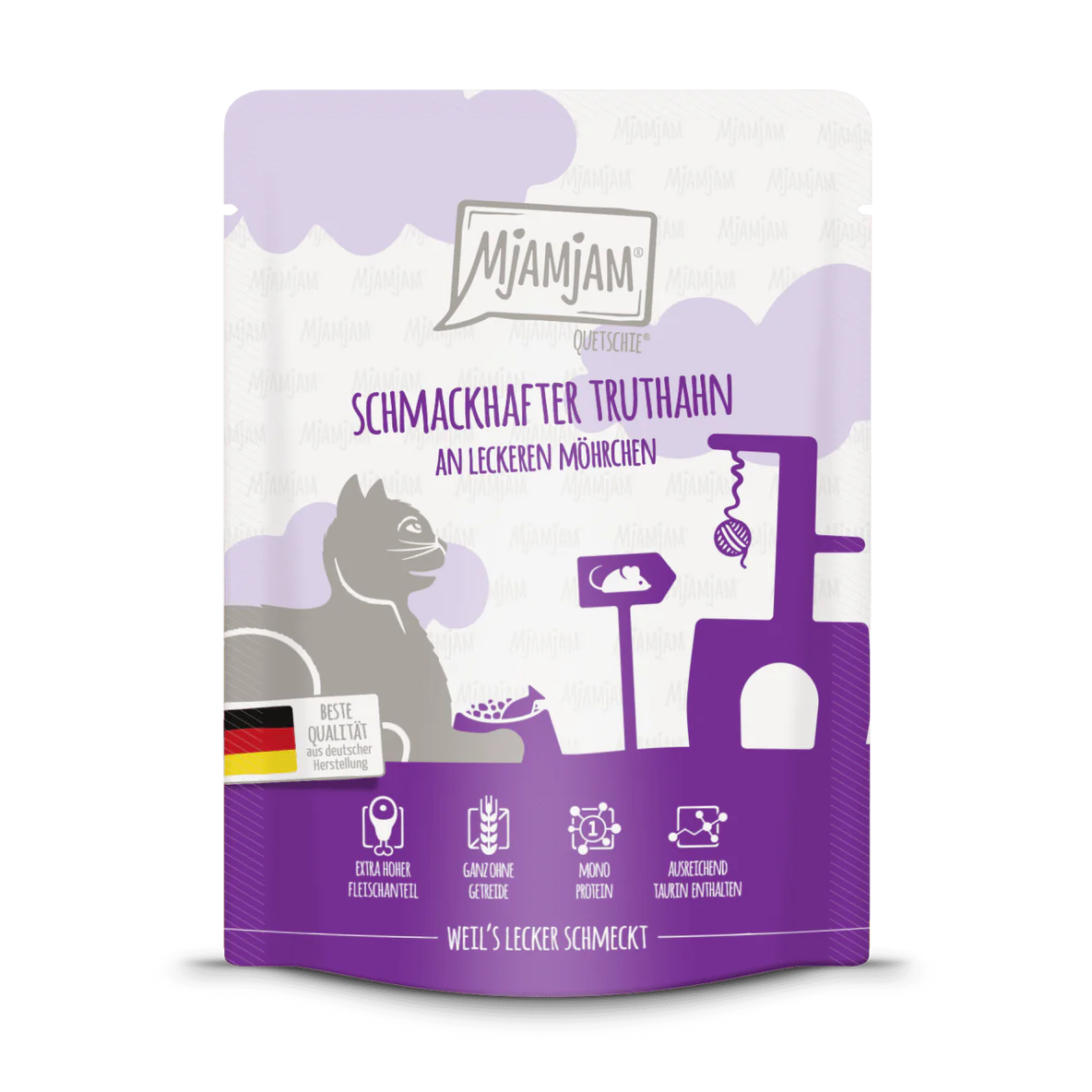 Artikel mit dem Namen MjAMjAM - Katze - schmackhafter Truthahn an leckeren Möhrchen im Shop von zoo.de , dem Onlineshop für nachhaltiges Hundefutter und Katzenfutter.