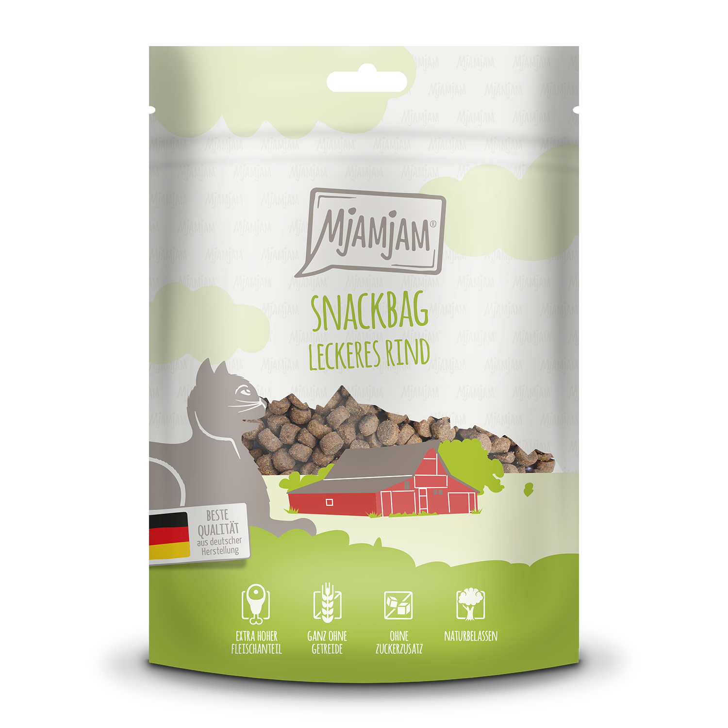 Artikel mit dem Namen MjAMjAM - Katze - Snackbag Rind im Shop von zoo.de , dem Onlineshop für nachhaltiges Hundefutter und Katzenfutter.