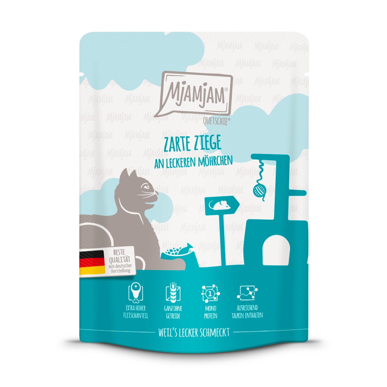 Artikel mit dem Namen MjAMjAM - Katze - zarte Ziege an leckeren Möhrchen im Shop von zoo.de , dem Onlineshop für nachhaltiges Hundefutter und Katzenfutter.