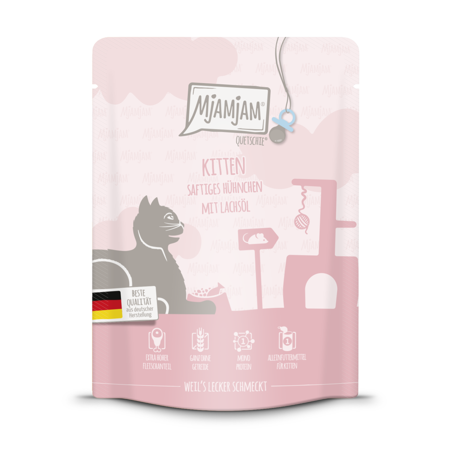 Artikel mit dem Namen MjAMjAM - Kitten - mit Lachsöl und Huhn im Shop von zoo.de , dem Onlineshop für nachhaltiges Hundefutter und Katzenfutter.