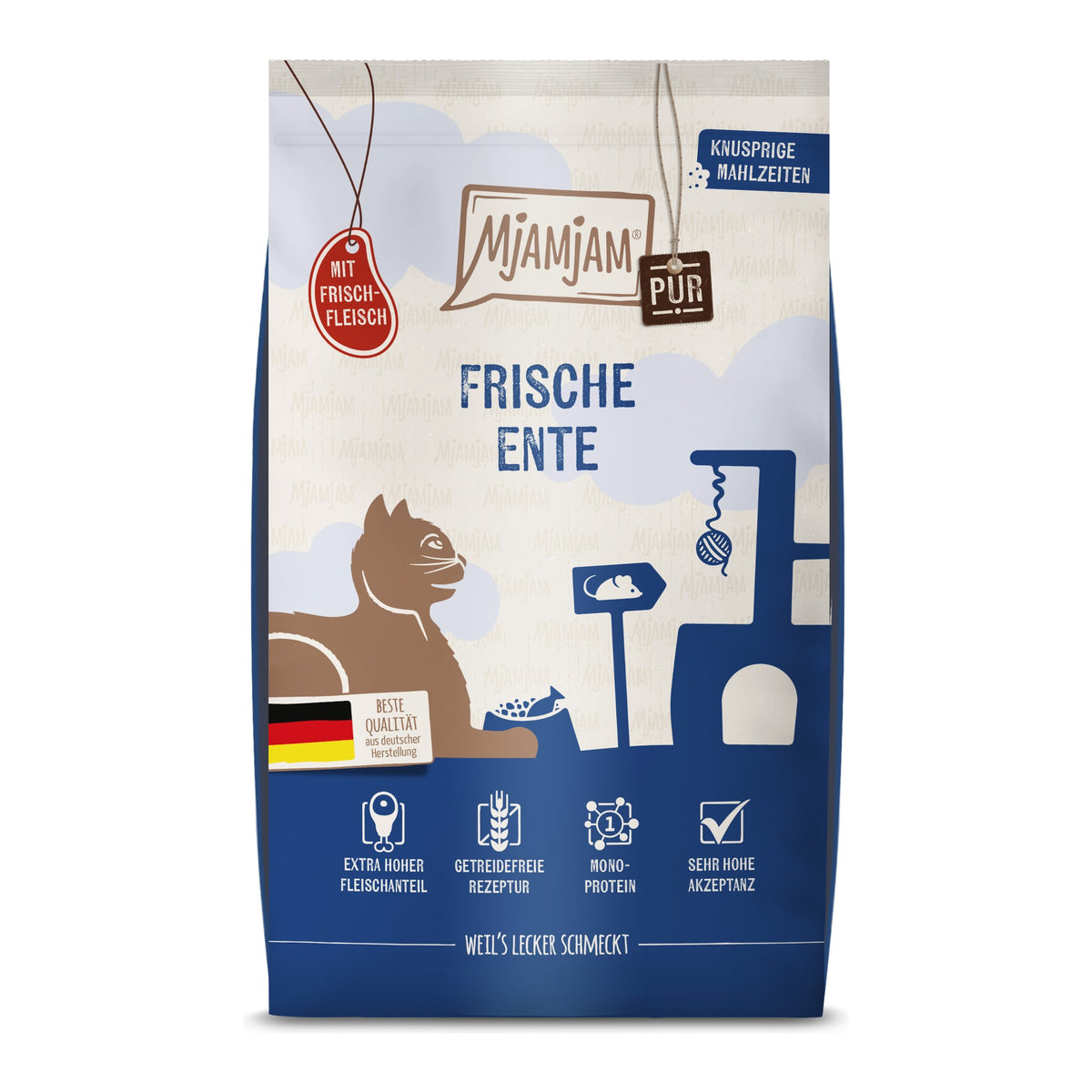 MjAMjAM Knusprige Mahlzeiten Pur Frische Ente, Trockenfutter für Katzen im 1,5-kg-Beutel