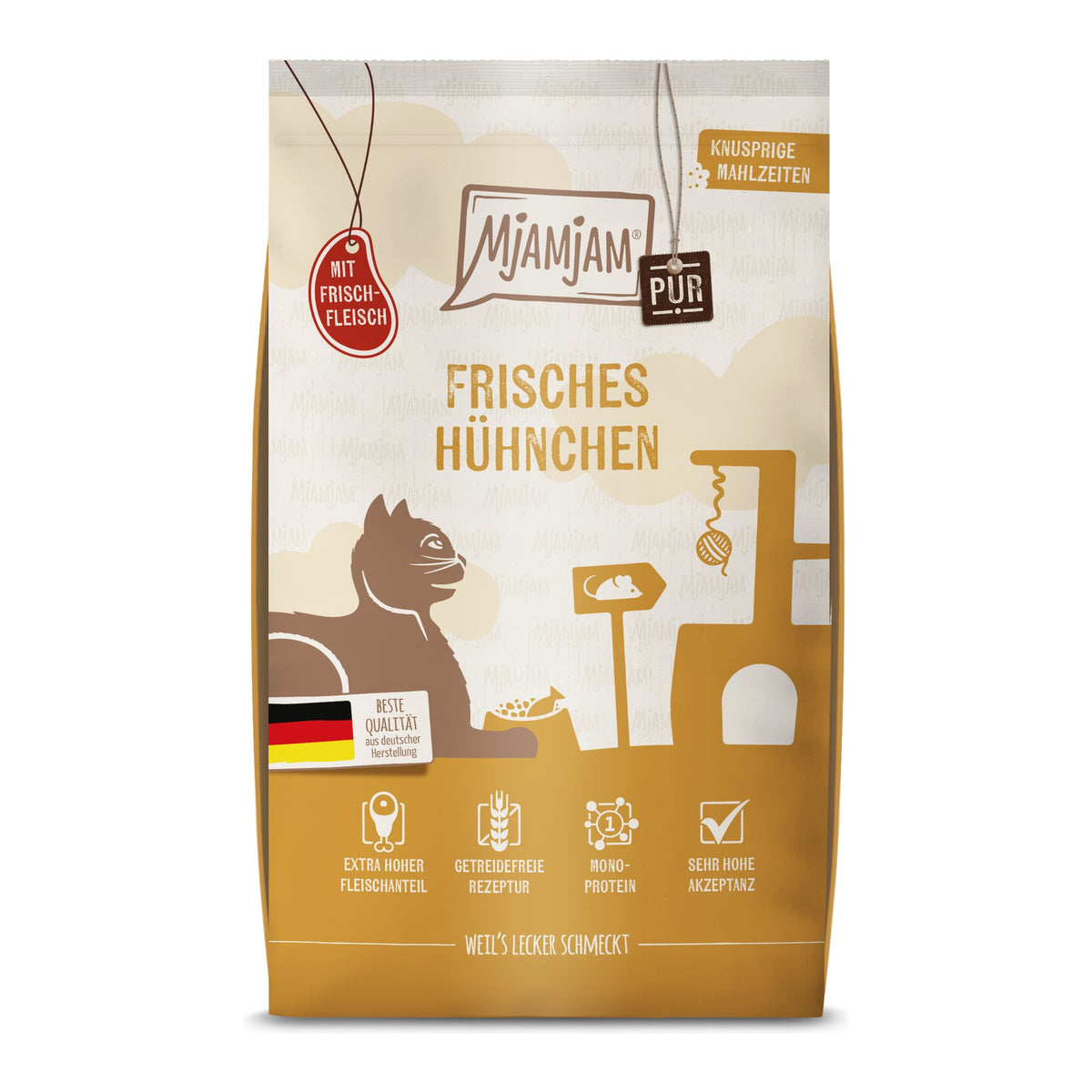MjAMjAM Knusprige Mahlzeiten Pur Frisches Hühnchen, Trockenfutter für Katzen im 1,5-kg-Beutel