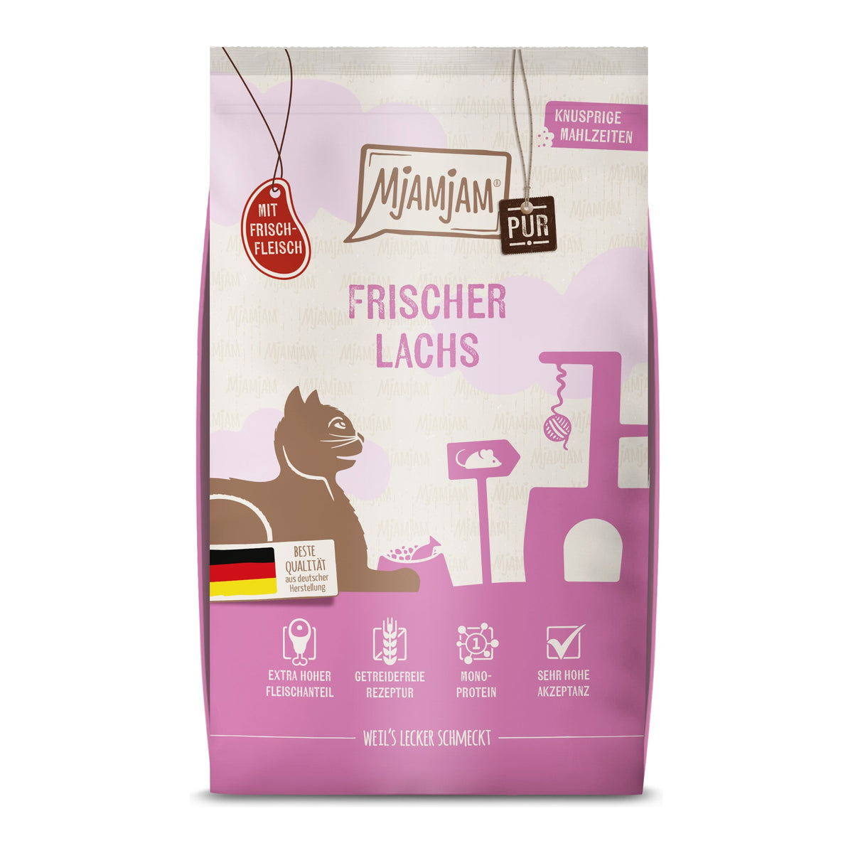 MjAMjAM Knusprige Mahlzeiten Pur Frischer Lachs, Trockenfutter für Katzen im 1,5-kg-Beutel