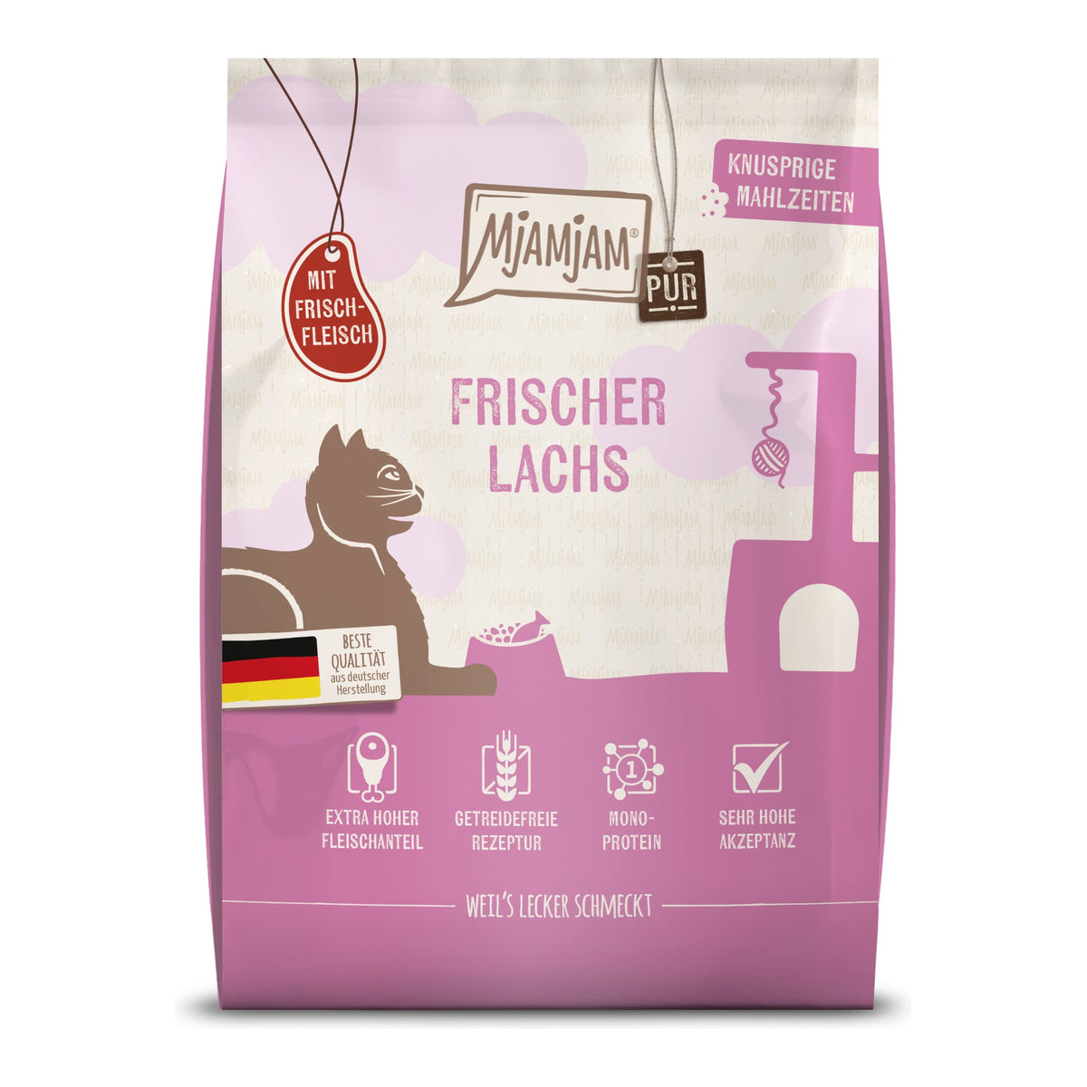 MjAMjAM Knusprige Mahlzeiten Pur Frischer Lachs, Trockenfutter für Katzen im 300-g-Beutel