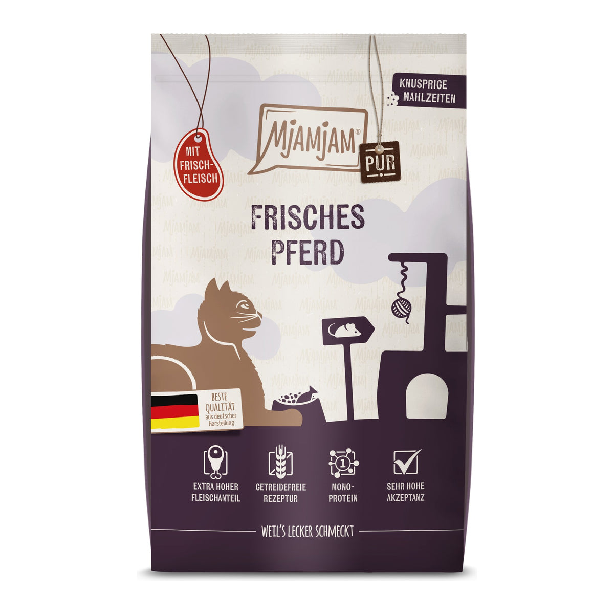 MjAMjAM Knusprige Mahlzeiten Pur Frisches Pferd, Trockenfutter für Katzen im 1,5-kg-Beutel