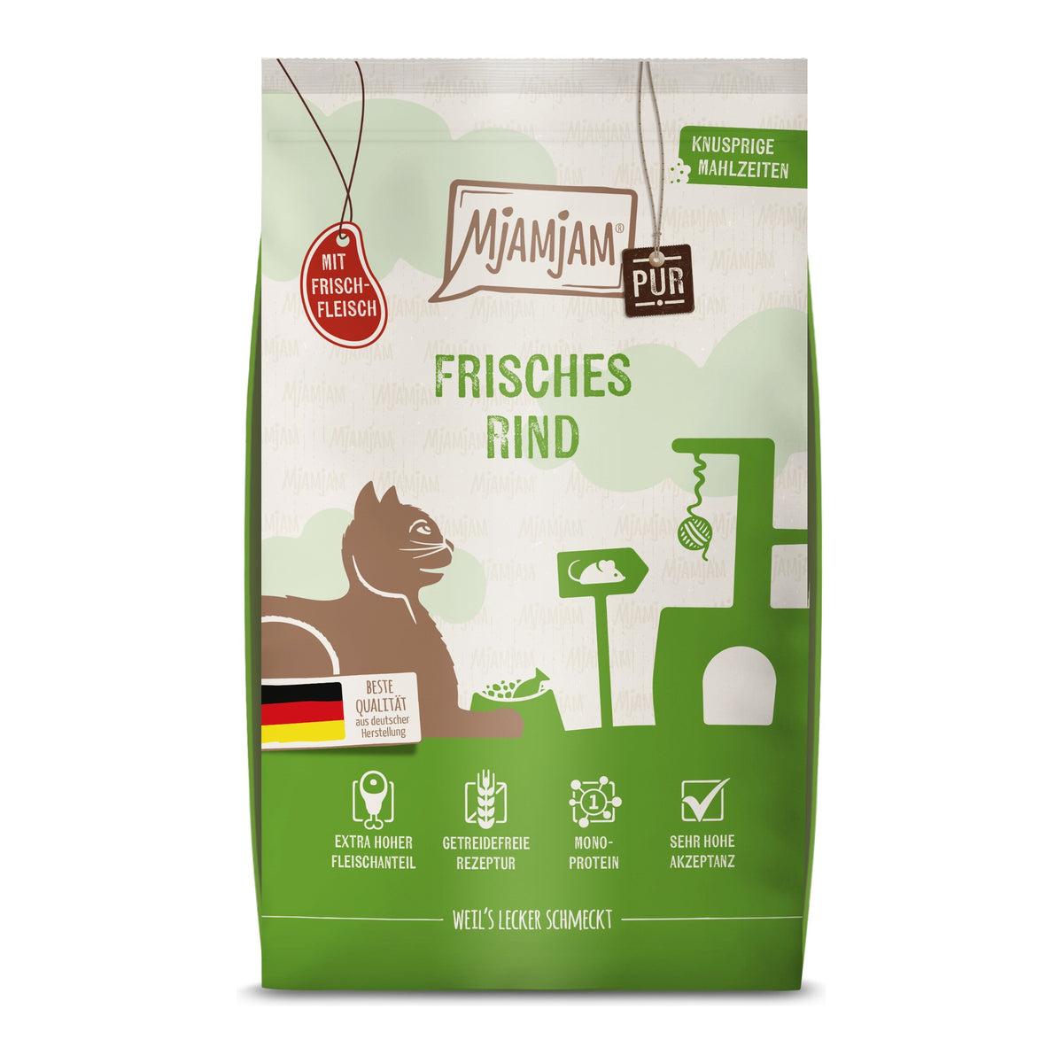 MjAMjAM Knusprige Mahlzeiten Pur Frisches Rind, Trockenfutter für Katzen im 1,5-kg-Beutel
