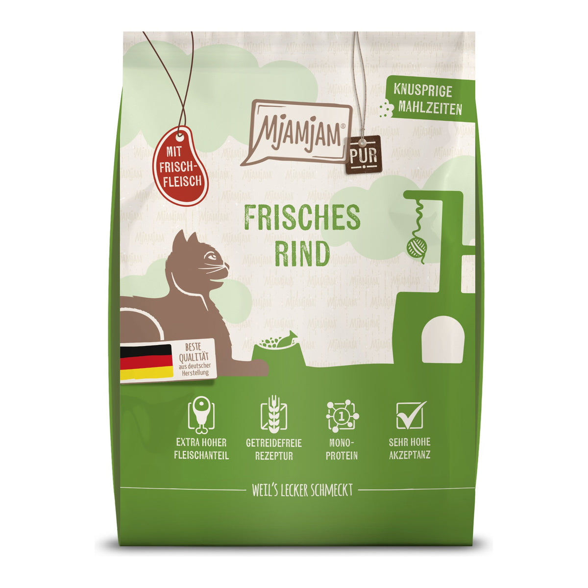 MjAMjAM Knusprige Mahlzeiten Pur Frisches Rind, Trockenfutter für Katzen im 300-g-Beutel