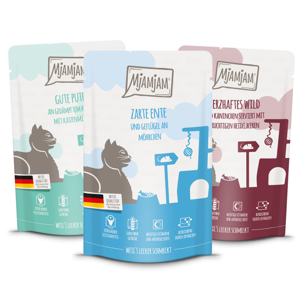 MjAMjAM Probierpaket 2 für Katzen, 12 x 125 g
