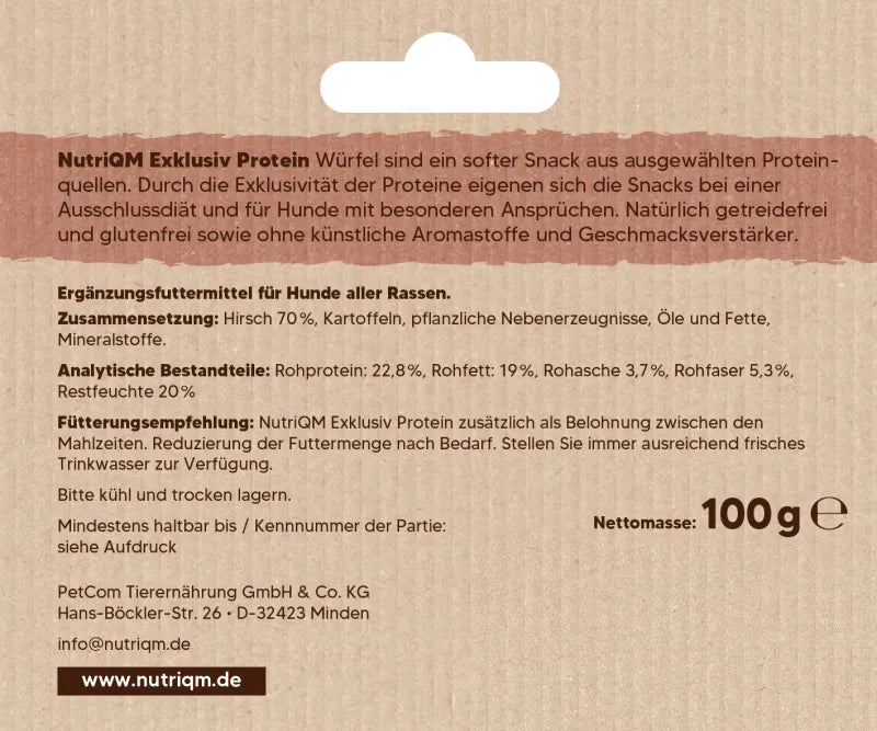 Artikel mit dem Namen NutriQM Hund Exklusiv Protein Hirsch im Shop von zoo.de , dem Onlineshop für nachhaltiges Hundefutter und Katzenfutter.