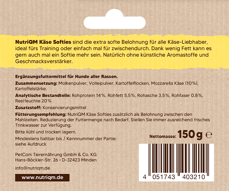 Artikel mit dem Namen NutriQM Hund Käse Softis Mozarella im Shop von zoo.de , dem Onlineshop für nachhaltiges Hundefutter und Katzenfutter.