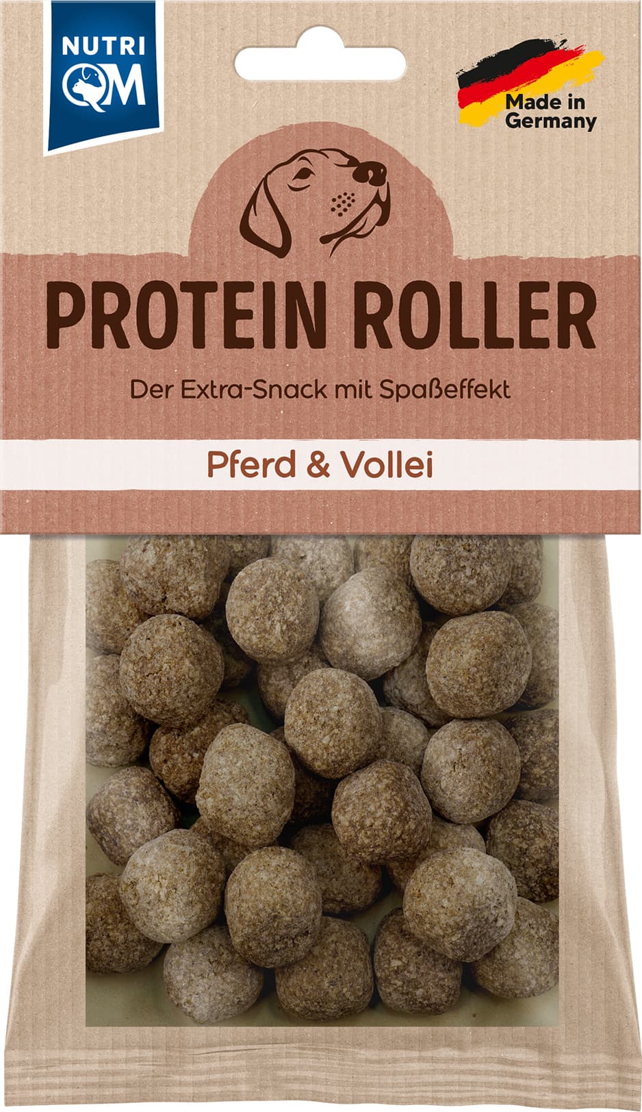 Artikel mit dem Namen NutriQM Hund Protein Roller Pferd & Vollei im Shop von zoo.de , dem Onlineshop für nachhaltiges Hundefutter und Katzenfutter.