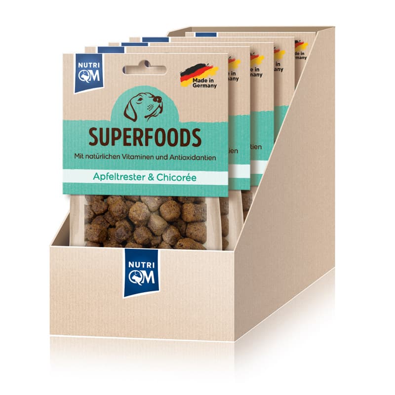 Artikel mit dem Namen NutriQM Hund Superfoods Apfeltrester & Chicorée im Shop von zoo.de , dem Onlineshop für nachhaltiges Hundefutter und Katzenfutter.